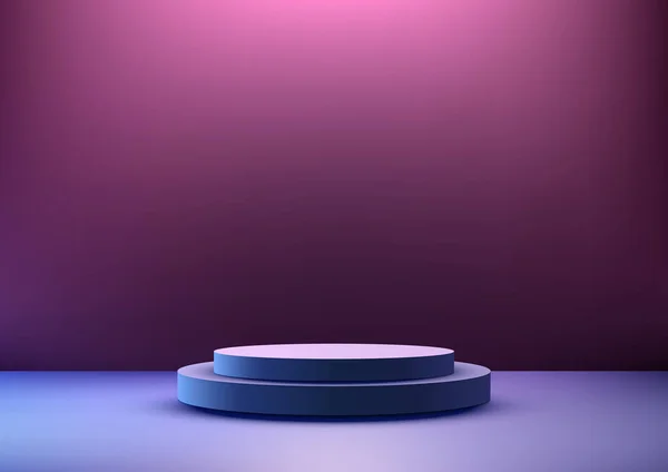 Blue Podium Stand Set Purple Background Studio Lighting Modern Minimalist — Stock Vector