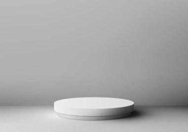Beyaz arka planda 3D podyum gösterisi. Bu vektör çizer modeli ürün gösterimleri ve sunumları için mükemmel olan çağdaş bir tasarım konseptine sahiptir. Vektör illüstrasyonu