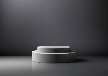 Basit ürün gri arka planda beyaz podyum sergiliyor. Vektör illüstrasyonu