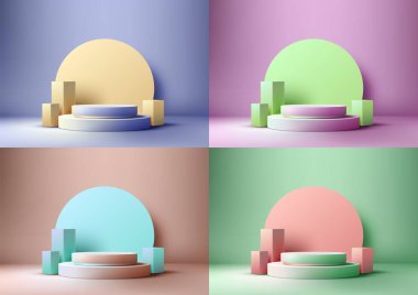 Canlı podyum modeli. Modern, minimalist bir tasarımı ve duruşu olan bu 3D ürünlerinizi temiz ve profesyonel bir şekilde sergilemek için mükemmel. Vektör illüstrasyonu