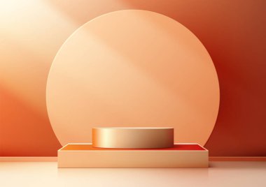 Çember Arkaplan ve Işık Işını Ürün Gösterimi İçin Lüks 3D Altın Podyum