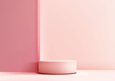 Pembe Duvarın Önünde Pembe 3D Podyum, Basit ve Zarif Sahne, Modern Ürün Gösterimi Konsepti, Mockup, Showroom, Showcase, Pazarlama ve Markalaşma İçin Mükemmel