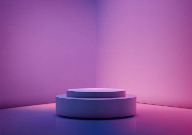 3D Neon Renkleri, Parlak Mor Teknoloji Odası Ürün Görünümü ve Model Showroom