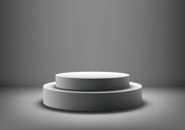 Gri Arkaplan Üzerine Zarif 3D Beyaz Podyum Yığını, Profesyonel Showroom İçin Modern Minimalist Ürün Ekranı, Gösteri Kutusu