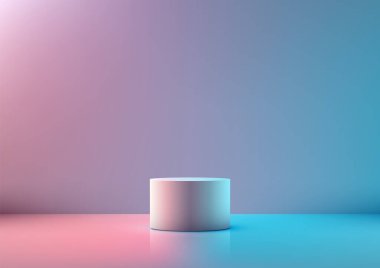 Pembe ve Mavi Gradyan Ürün, Mockup, Showcase, Zarif ve Şık Sunum için Minimal 3D Beyaz Silindir Podyumu