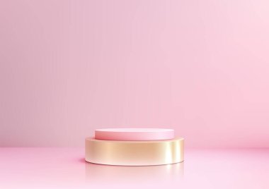 Gösterişli Showroom Şovu için Pembe Arkaplanda Zarif 3D Pembe ve Altın Yaya