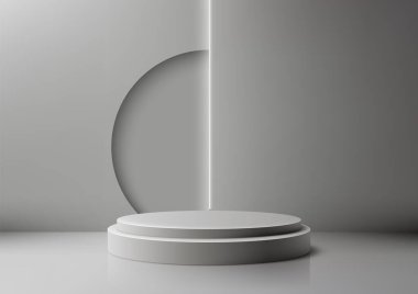 Modern Ürün Görünümü ve Mokup için Dairesel Kesme ile Minimalist Beyaz Silindir Podyumu