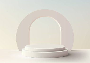 Yumuşak Arkaplanda Eğri Kemer Arkaplanlı 3D Beyaz Podyum, Modern Stil Ürün Görünümü, Mockup, Showcase