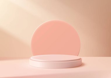 Çember Arkaplan ve Yumuşak Işıklı Minimalist 3D Yumuşak Pembe Podyum, Güzellik Ürünleri Sergisi için Zarif ve Kadın Tasarımı, Mücevher Mozaikleri, Showrooms ve Showcases