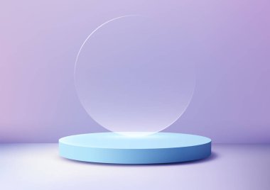 Minimalist Mavi Podyum, Şeffaf Çember ile Yumuşak Mor Arkaplan, Modern 3D Ürün Model, Showroom ve Showcase için Görüntü