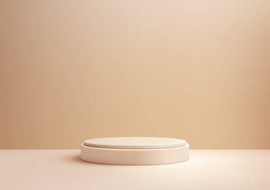 Eşleşen Arkaplanda Bej Dairesel Podyum, Ürün Ekranı, Mockup ve Şık Gösteriler İçin İdeal Minimalist 3D Sahne