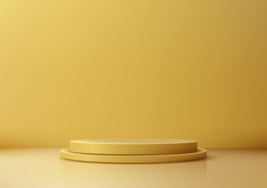 Minimalist Sarı Arkaplan üzerine Parlak Sarı 3D Podyum, Modern Ürün Ekran ve Moda, Çağdaş Showroom Gösterisi için Basit ve Temiz Tasarım