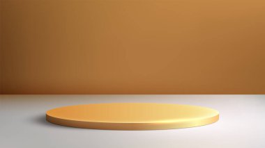 Gri Yüzeyde 3D Altın Podyum Sıcak Turuncu Arkaplan, Lüks Ürün Ekran, Şov ve Modern, Zarif Ayarlarda Mockup