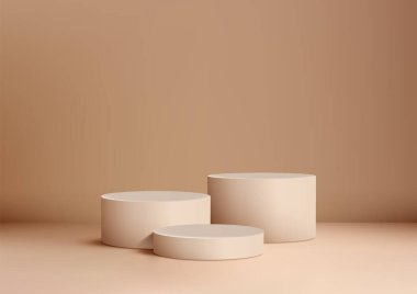 Yumuşak Bej Arkaplanda Üç Bej Podyum, Ürün Modelleri, Showrooms ve Çağdaş Görsel Markalar İçin İdeal