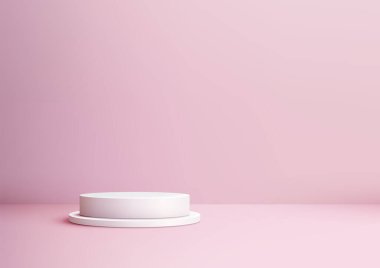 Yumuşak Pembe Arkaplan Üzerine Minimalist 3D Beyaz Podyum, Ürün Görünümü, Mockup, Showroom ve Markalaşma ve Markalaşma İçin Gösterişli, Zarif ve Şık Görseller
