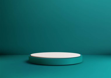 Üç boyutlu dairesel beyaz platform, bir mercan silindir podyum üzerinde, temiz, modern bir estetiğe karşı. Gösterim ürünleri, minimalist ekran arkaplanı