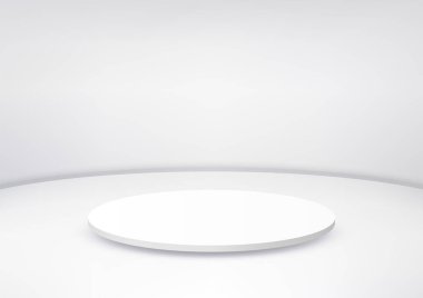 Modern 3d beyaz dairesel platform aynı arkaplanda, ürün ekran modelleri, sergi odası sunumları ve temiz tasarım kavramları için mükemmel. reklam, pazarlama, ticari projeler