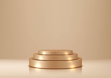 Lüks 3D üç katlı, dairesel, altın kürsü, özel ürünlerinizi sergilemek ya da başarılarınızı kutlamak. ürün sergileri, ödül törenleri ve üst düzey pazarlama görselleri
