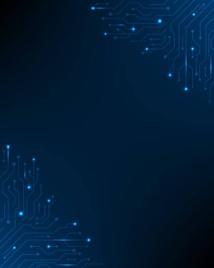 Fütüristik teknoloji arka planında parlak devre modelleri ve akan veri çizgileri, yenilikleri, dijital ağları ve sanal ortamda modern iletişimi sembolize eden derin mavi tonlarda.