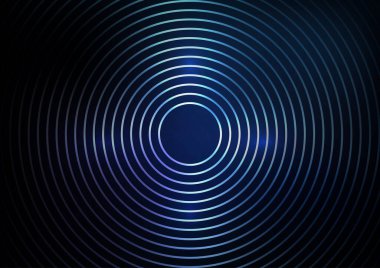 Koyu mavi bir yüzey üzerinde parlak eşmerkezli daireler barındıran fütüristik teknoloji arka planı modern bilim, dijital ve yüksek teknoloji kavramları için ideal bir siber dalgalanma etkisi yaratıyor.