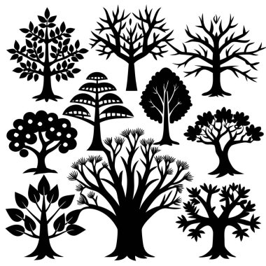 set of tree silhouettes, vector illustration clipart