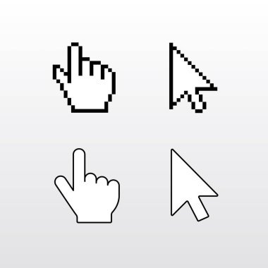 Klasik, piksel ve el tasarımları da dahil olmak üzere çeşitli fare imleci ve imleç simgelerinin bir koleksiyonu. Web tasarımı, kullanıcı arayüzleri ve grafik tasarım projeleri için mükemmel.