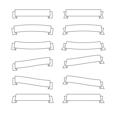 Web tasarımı ve grafik tasarım projelerinde kullanılmak üzere çeşitli şekil ve stillerde dekoratif kurdele tasarımlarının bir koleksiyonu. Bu boş pankartlar yaratıcı ve zarif bir şekilde olayları kişiselleştirmek, etiketlemek veya duyurmak için mükemmeldir.