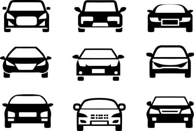 Farklı Araç Öngörünümü, Düz Siyah Tasarımda Otomobil Simgeleri