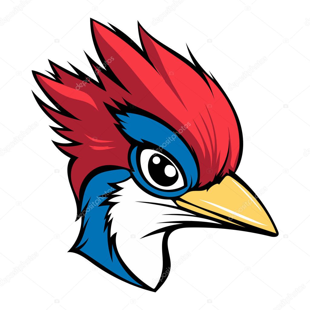 Aggressive Cartoon Woodpecker Bird with yellow beak