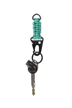 Paracord motosiklet anahtarlığı izole edilmiş beyaz arkaplan