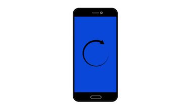 Beyaz arka planda mavi ekranlı akıllı telefon. vektör illüstrasyonu