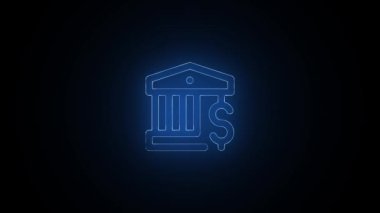 Dolar işaretli banka binası. parıldayan neon tarzı.