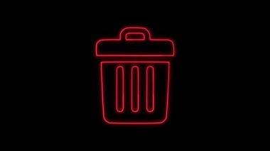 Çöp kutusu simgesi kırmızı parlayan neon vektörü