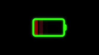Yeşil batarya kırmızı neon ışık vektör simgesi. Enerji ve güç, enerji ve güç işareti. Elektriğin sembolü.