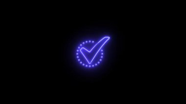 İşaretin mavi neon sembolünün 3 boyutlu çizimi. Çember şeklinde siyah bir arkaplan.