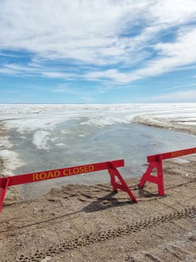 Closed ice road due to thaw. High quality photo clipart