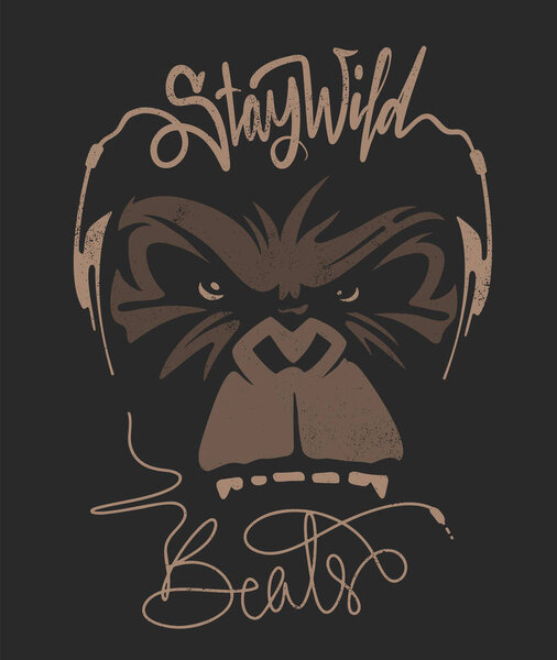 Горилла с наушниками, рисунок на футболках.