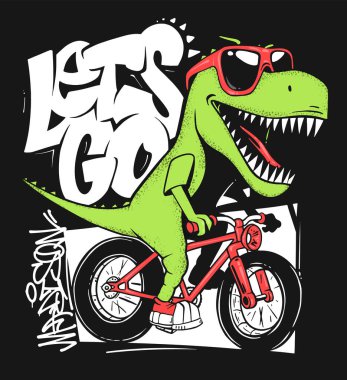 Dinosaur on bike. Extreme sports on the street. Vector illustration. clipart