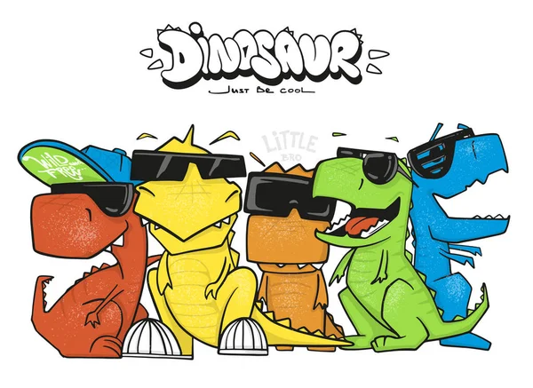 Roliga Dinosaurier Komisk Stil Vektor Illustration Shirt Design För Barn Royaltyfria Stockvektorer