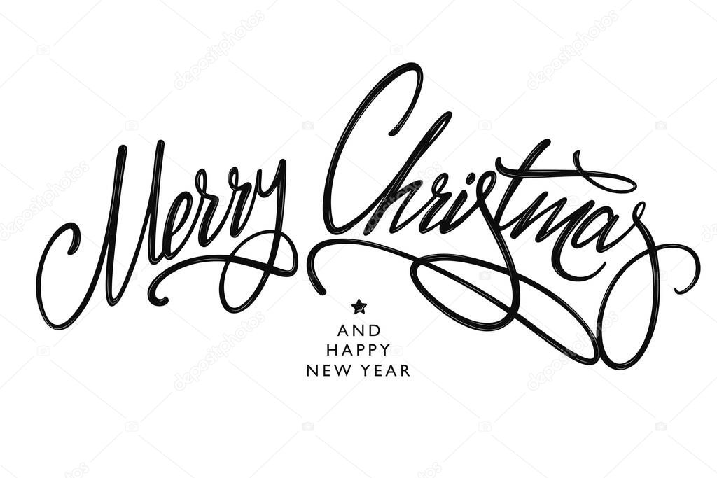 Merry Christmas vector brush hand drawn lettering