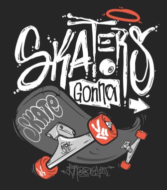 Kaykay tahtası tipografisi, tişört grafikleri, vektör tasarımı