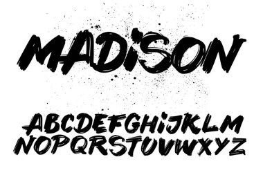 El yapımı fırça darbeleri vektör harfleri. Tasarım ve yaratıcı tipografi projeleriniz için tuhaf fırça stili artistik yazı tipi. Grunge efekti ve sıçrama detaylarına sahip eski tip yazı tipi.