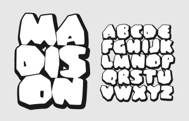 Basit siyah-beyaz yazı tipi ile karikatür taşı yazı tipi, oyunlar ve oyuncu tasarım projeleri için mükemmel