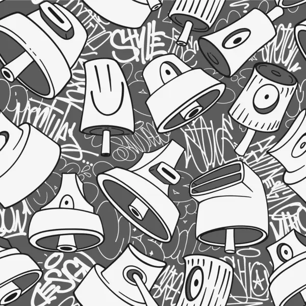 Duvar yazıları, sprey kutular ve el yazması etiketlerle kusursuz desen. Hip-hop tarzında harf elemanları olan sokak sanatı geçmişi