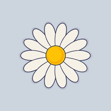 Basit Yapraklar ve Parlak Sarı Merkez Taslaklı Minimalist Daisy Çiçek Etiketi