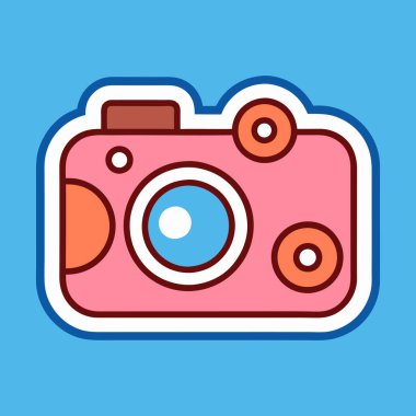 Klasik Yapıştırma Efekti için Ayrıntılı Lens, Düğmeler ve Kalın Taslak Görünümlü Klasik Kamera Etiketi