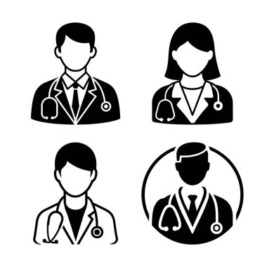 Stetoskoplu Doktor Icon. Hemşire logosu, sağlık ve sağlık hastanesi hasta muayene vektör çizelgesi