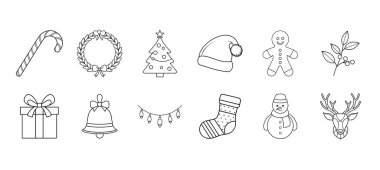 Renklendirme Kitapları ve Tatil Temalı Tasarımlar İçin Mükemmel Noel Simgesi Paketi