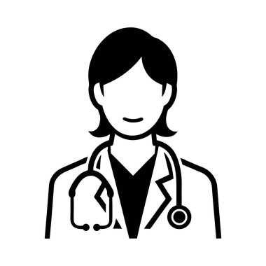 Steteskoplu doktor ve hemşire ikonu. Hastane, klinik, hasta teşhisi ve tedavi vektör illüstrasyonu için tıbbi sağlık logosu.