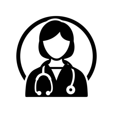 Steteskoplu tıp doktoru ikonu. Hasta bakımı ve teşhis vektörü illüstrasyonu için modern sağlık ve hastane logosu tasarımı.